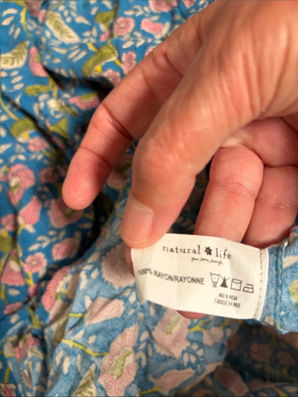 NATURAL LIFE Blue Floral Tiered Dress with Pink Blooms - Picture 4 of 8